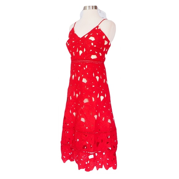 Red Crochet Lace Spaghetti Straps A-Line Dress - Picture 7 of 8